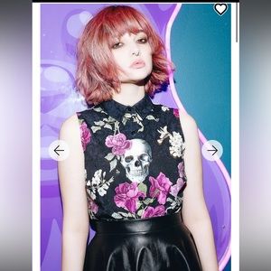 Blackmilk Skull Bouquet Business Time Shirt EUC 💀🌸💜